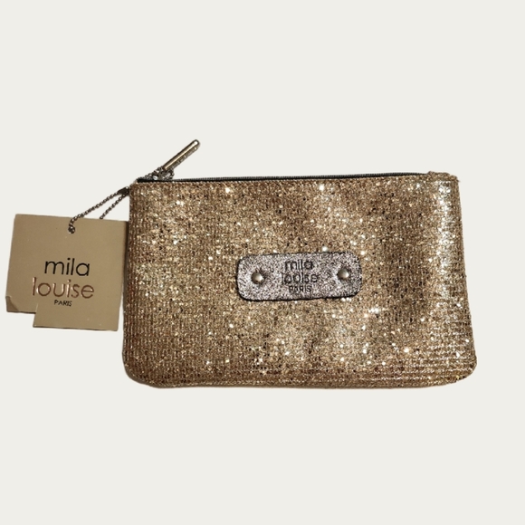 Mila Louise Gold Glitter Pouch NWT - Picture 2 of 7
